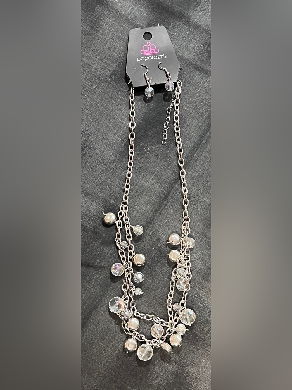 Paparazzi Silver Crystal & Pearl Multi-Strand Necklace
